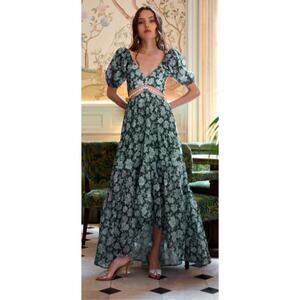 V. Chapman The Emma Dress in Emerald Peony Floral Green Maxi‎ Cut Out Sz 10 NWT